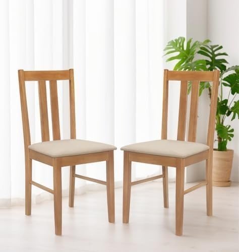 Solid Wood Dining Chairs Set of 2 Cream Padded Modern Kitchen Oak - Kwikley