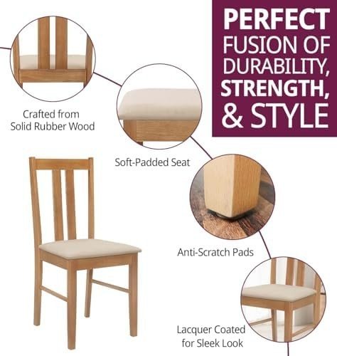 Solid Wood Dining Chairs Set of 2 Cream Padded Modern Kitchen Oak - Kwikley