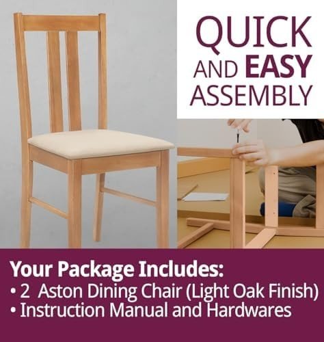 Solid Wood Dining Chairs Set of 2 Cream Padded Modern Kitchen Oak - Kwikley