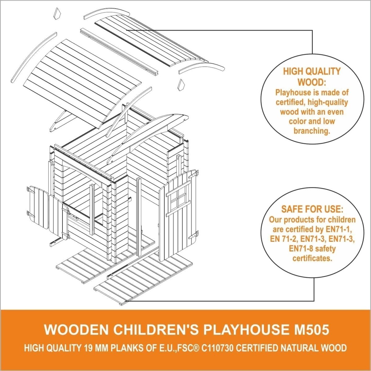 Solid Wood Kids Garden Playhouse Outdoor Wendy House 19mm Panels - Kwikley
