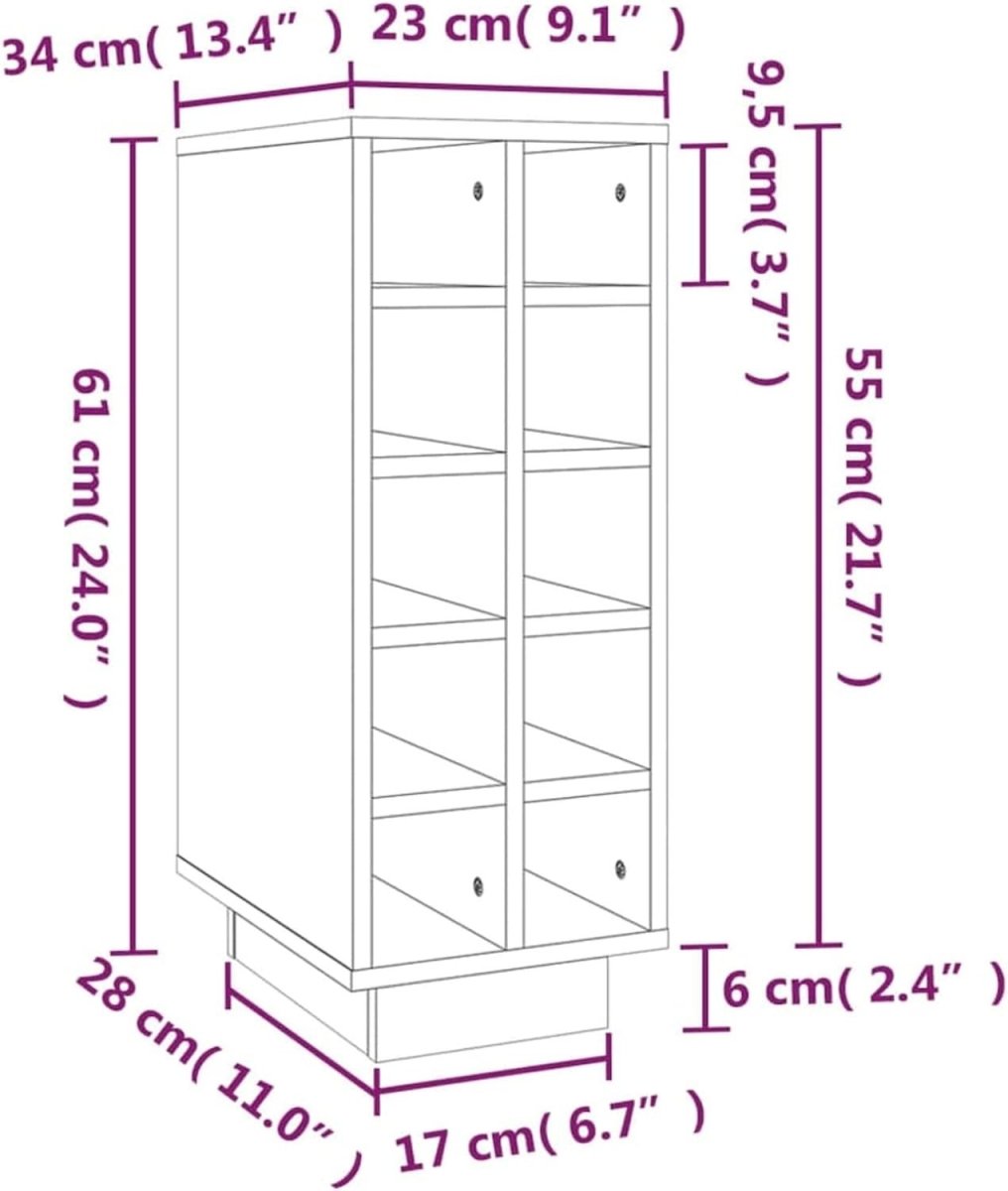 Solid Wood Wine Cabinet with Shelves Floor Standing Bottle Storage Unit 23x34x61 - Kwikley