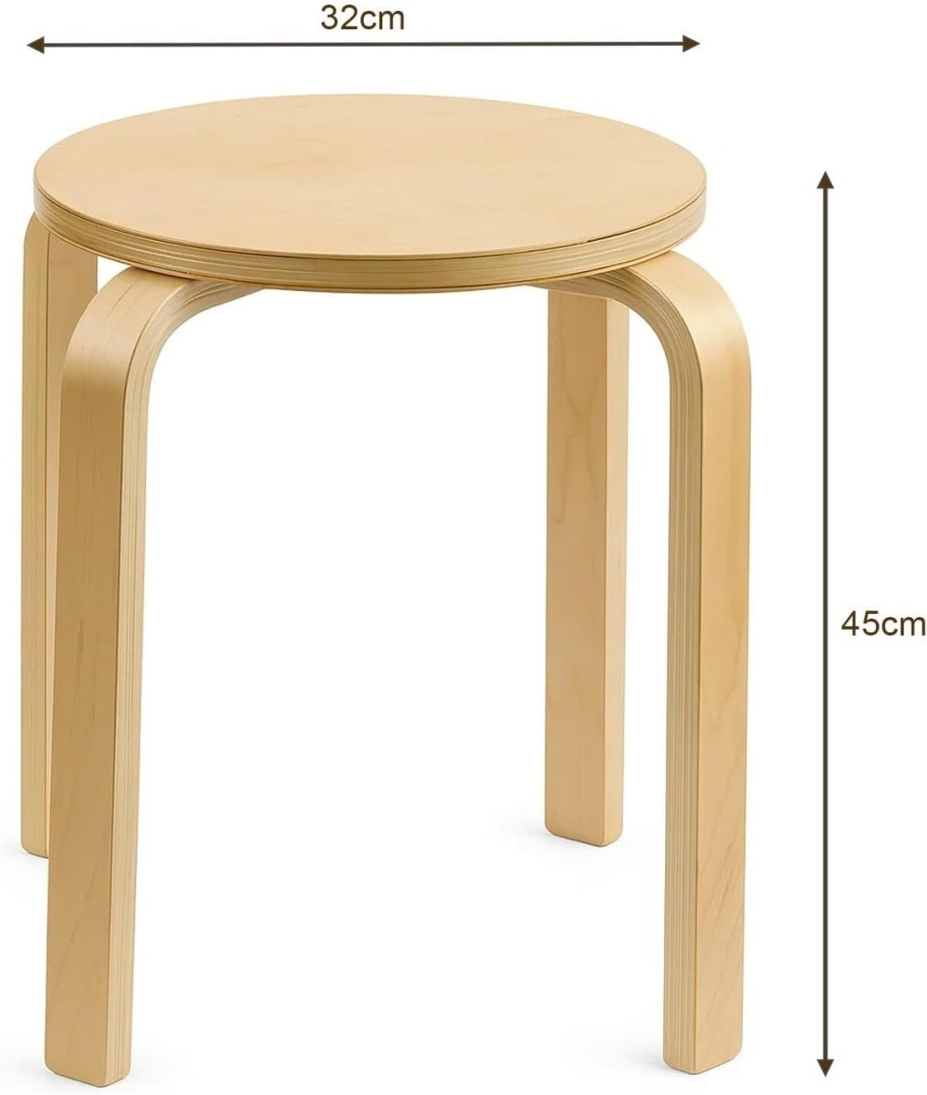 Solid Wooden Stools 4PCS – Stackable, Anti - Slip, Durable Dining & Kitchen Chairs - Kwikley