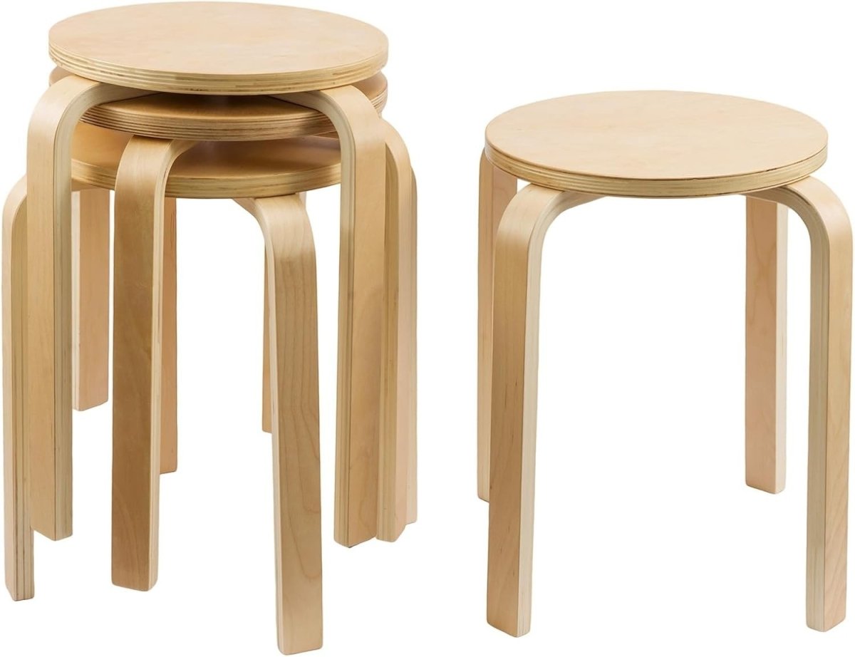 Solid Wooden Stools 4PCS – Stackable, Anti - Slip, Durable Dining & Kitchen Chairs - Kwikley