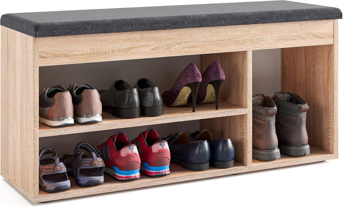 Sonoma Oak Shoe Storage Bench with Cushion Hidden Compartment Entryway Seat - Kwikley