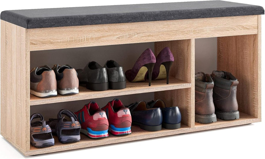 Sonoma Oak Shoe Storage Bench with Cushion Hidden Compartment Entryway Seat - Kwikley
