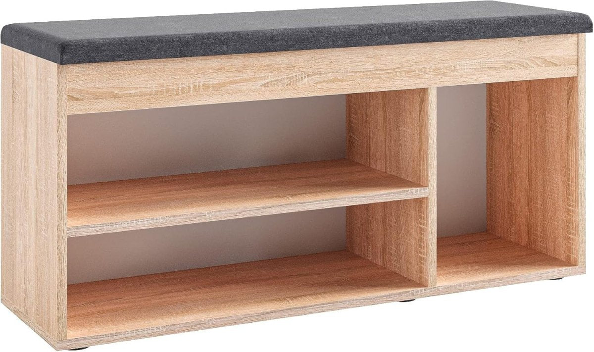 Sonoma Oak Shoe Storage Bench with Cushion Hidden Compartment Entryway Seat - Kwikley