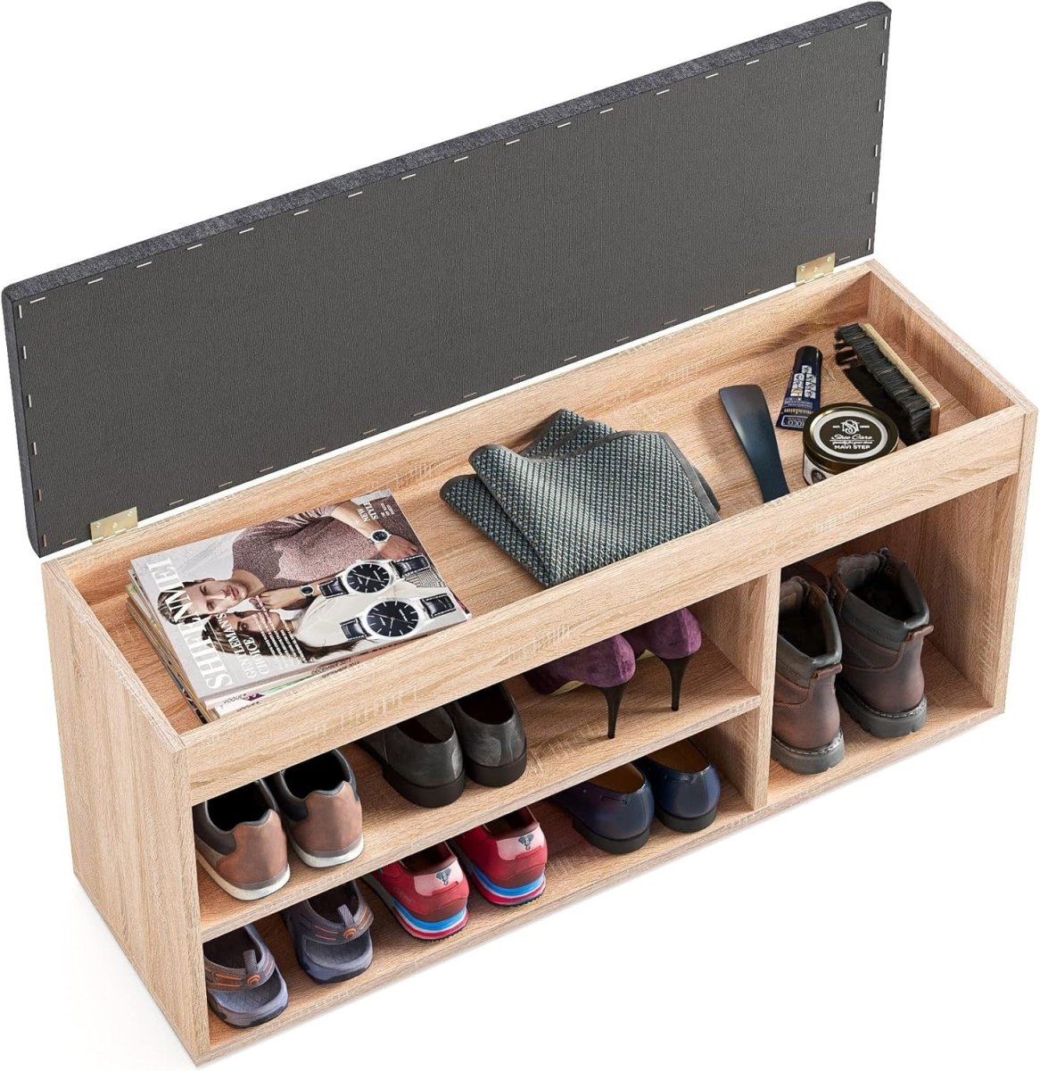 Sonoma Oak Shoe Storage Bench with Cushion Hidden Compartment Entryway Seat - Kwikley