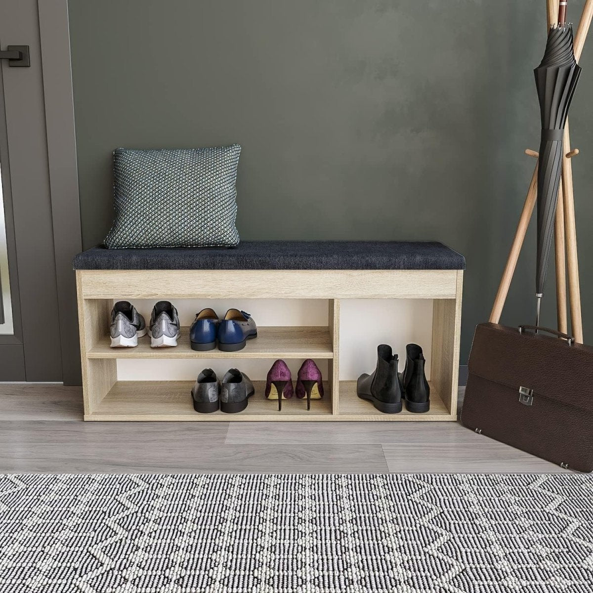 Sonoma Oak Shoe Storage Bench with Cushion Hidden Compartment Entryway Seat - Kwikley