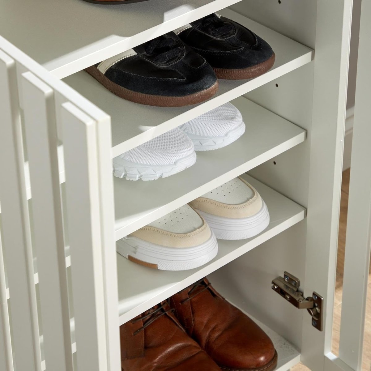 Space - Saving 2 Door White Wooden Shoe Storage Cabinet with 4 Shelves - Kwikley
