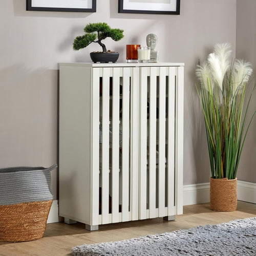 Space - Saving 2 Door White Wooden Shoe Storage Cabinet with 4 Shelves - Kwikley