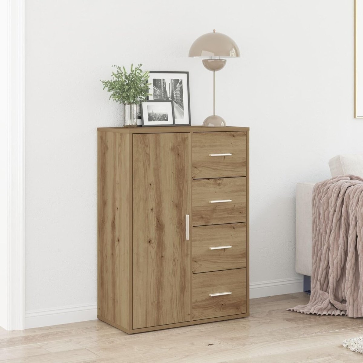 Space - Saving Artisan Oak Sideboard Cabinet with Drawers & Adjustable Shelves - Kwikley