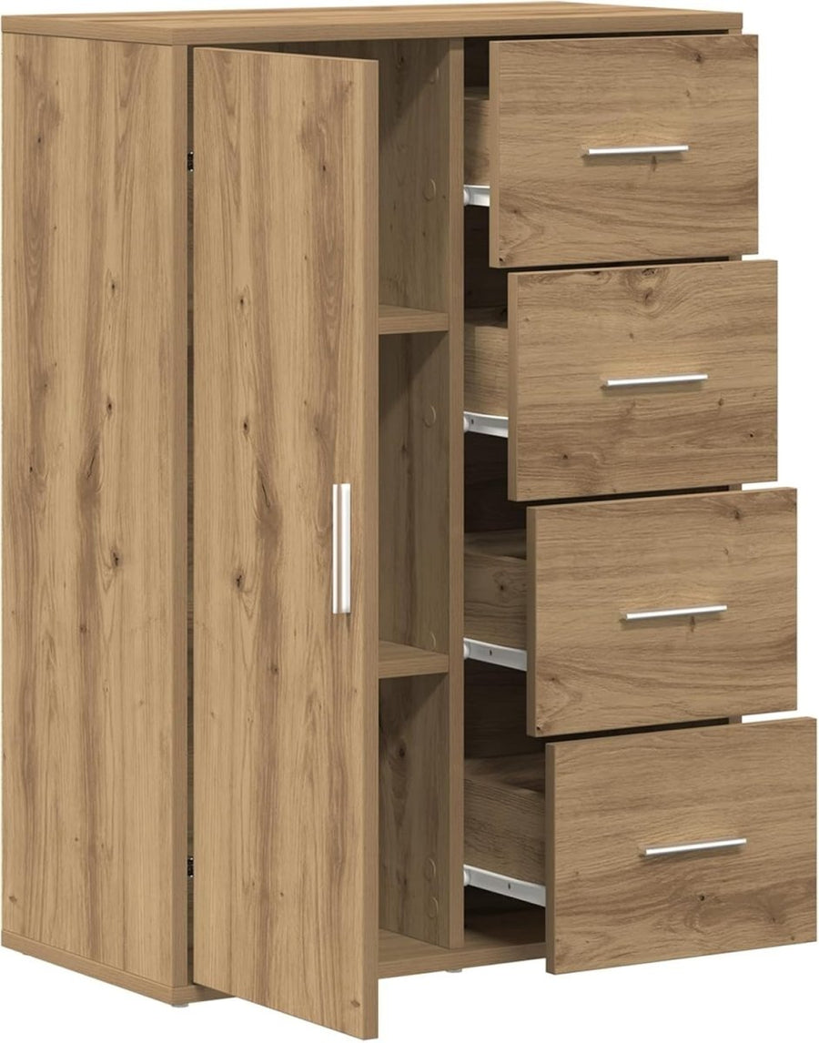Space - Saving Artisan Oak Sideboard Cabinet with Drawers & Adjustable Shelves - Kwikley