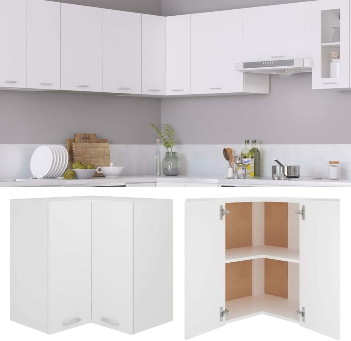 Space - Saving Lockable Corner Wall Cabinet with Double Doors & Shelves - Kwikley