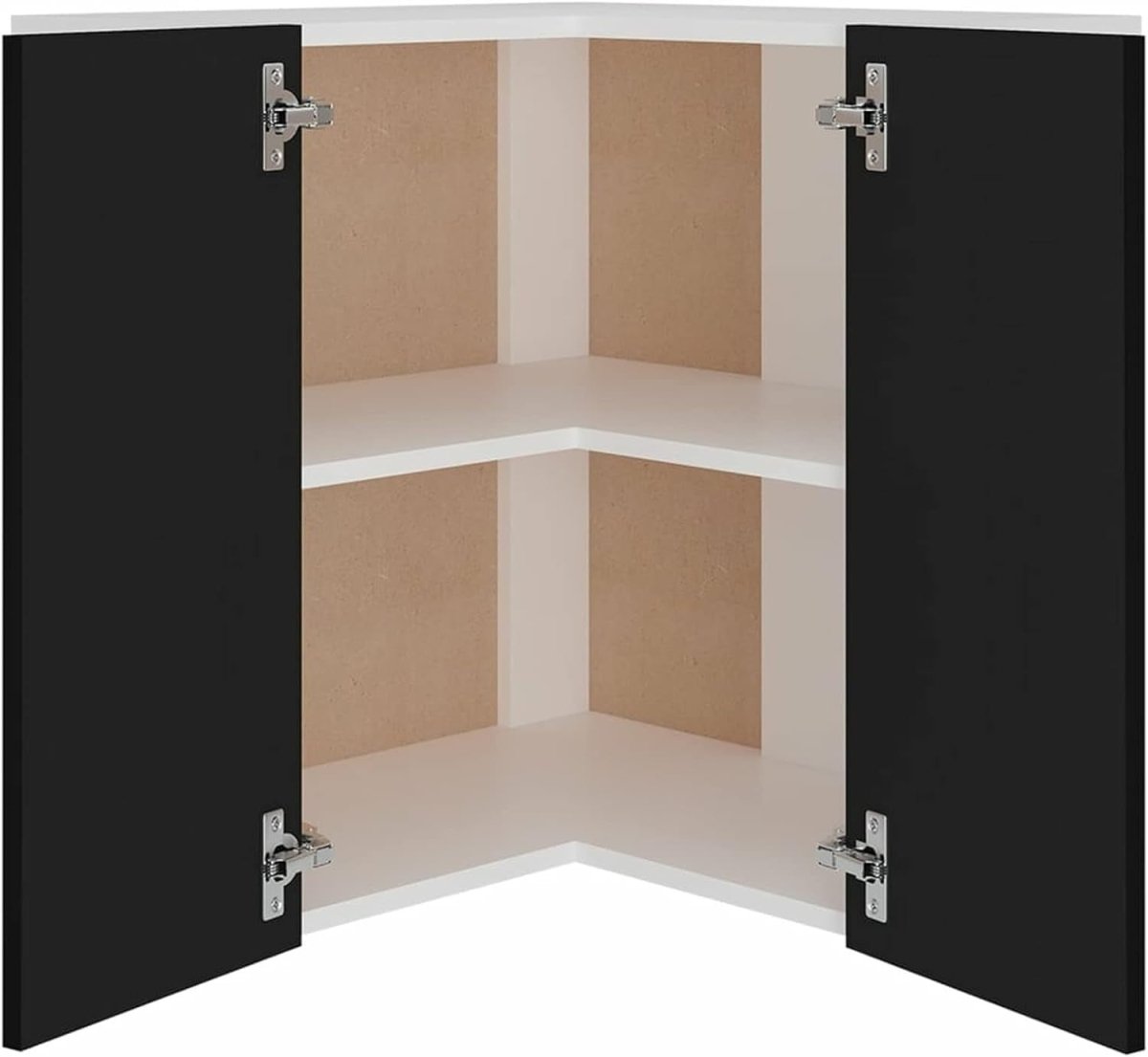 Space - Saving Lockable Corner Wall Cabinet with Double Doors & Shelves Black - Kwikley