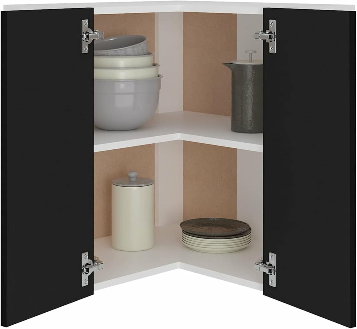 Space - Saving Lockable Corner Wall Cabinet with Double Doors & Shelves Black - Kwikley