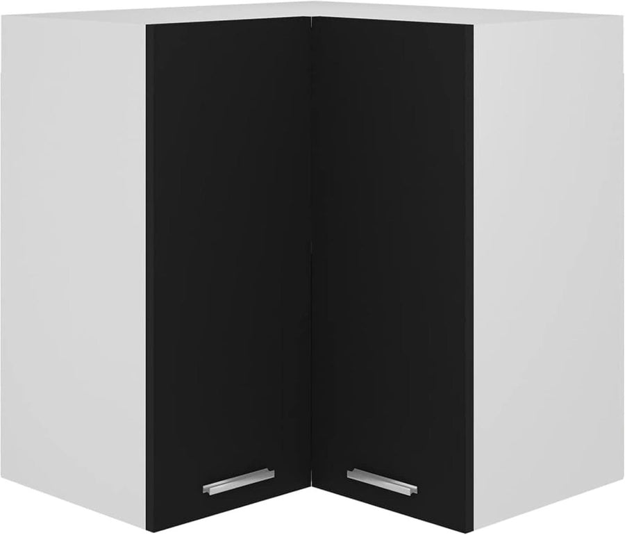 Space - Saving Lockable Corner Wall Cabinet with Double Doors & Shelves Black - Kwikley