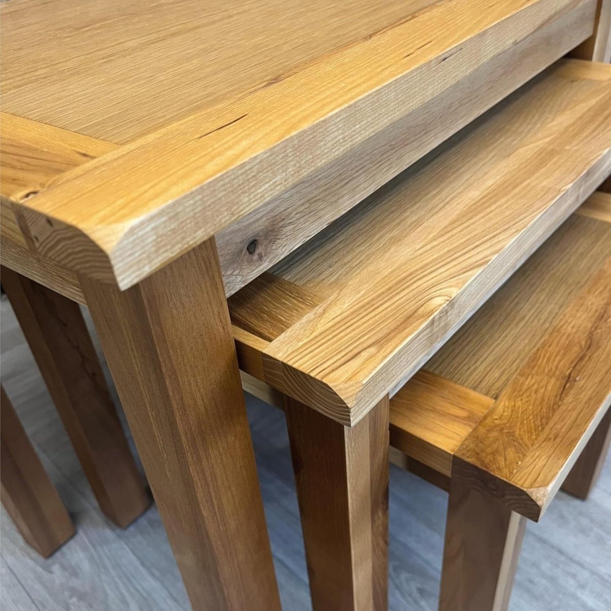 Space - Saving Nest of Tables, Medium Oak Wood Stacking Side Lamp End Table Set - Kwikley