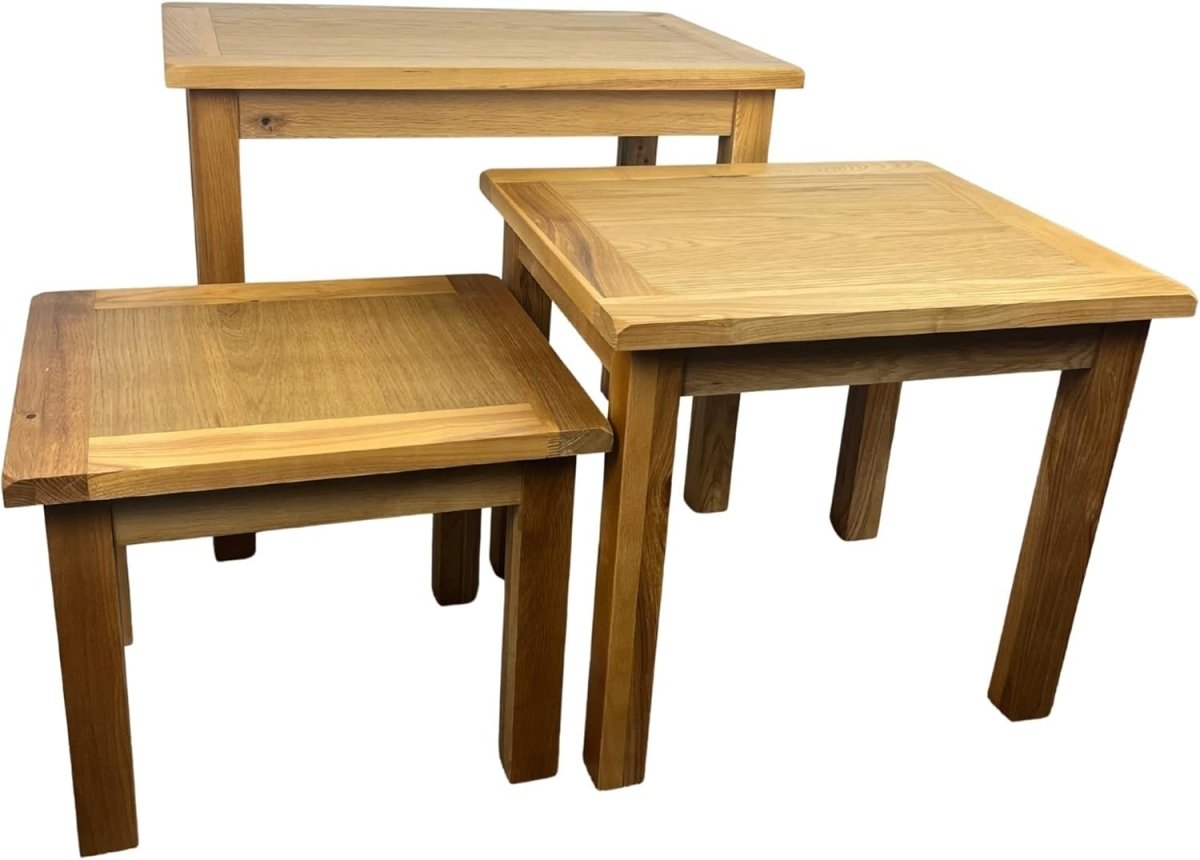 Space - Saving Nest of Tables, Medium Oak Wood Stacking Side Lamp End Table Set - Kwikley