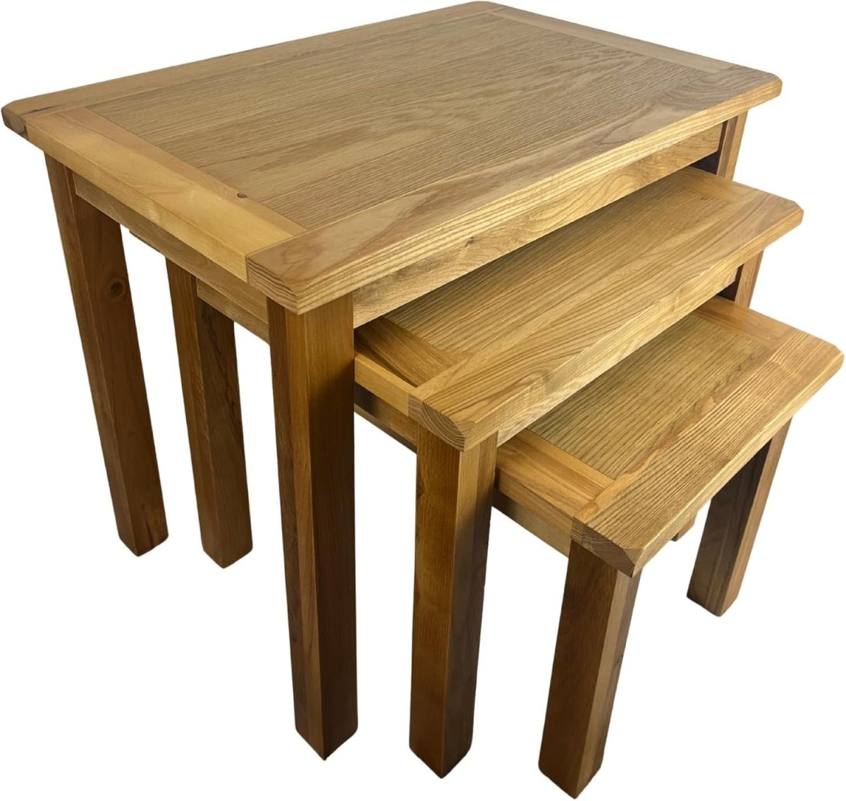 Space - Saving Nest of Tables, Medium Oak Wood Stacking Side Lamp End Table Set - Kwikley
