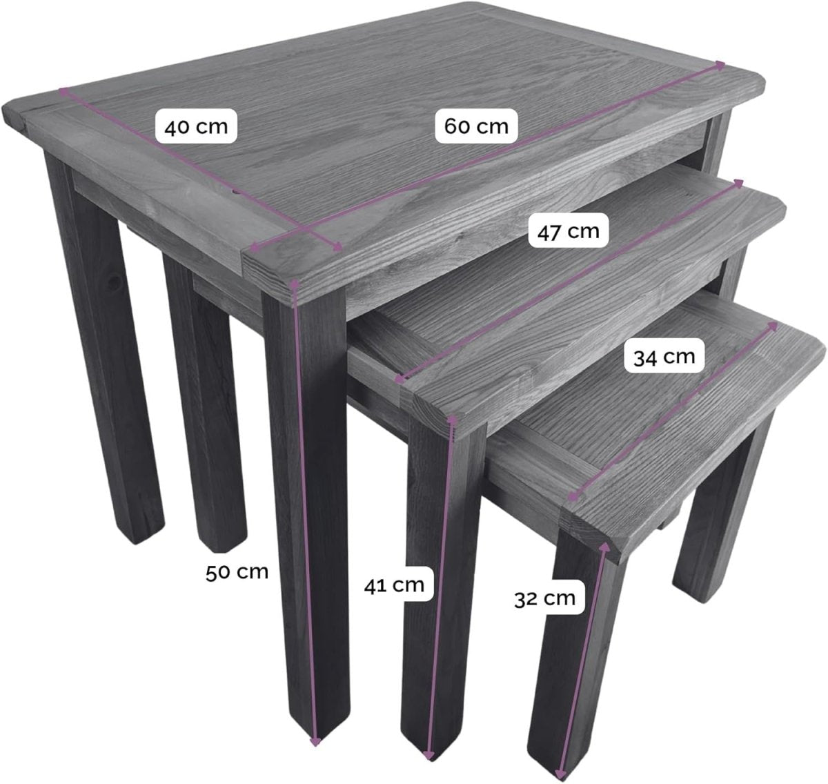 Space - Saving Nest of Tables, Medium Oak Wood Stacking Side Lamp End Table Set - Kwikley