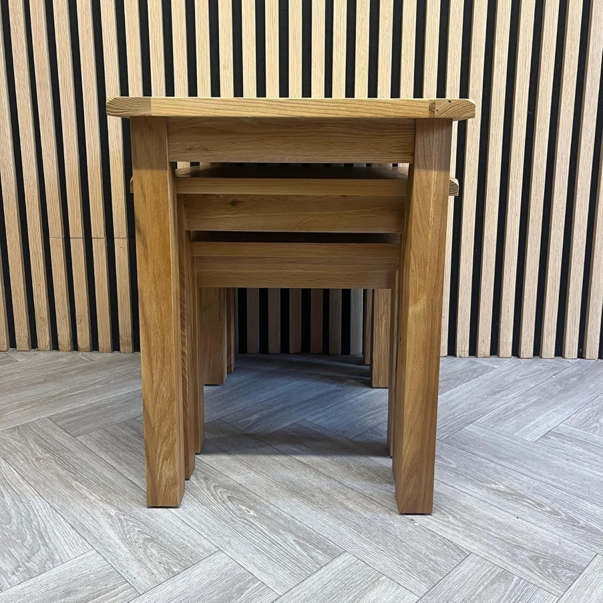 Space - Saving Nest of Tables, Medium Oak Wood Stacking Side Lamp End Table Set - Kwikley