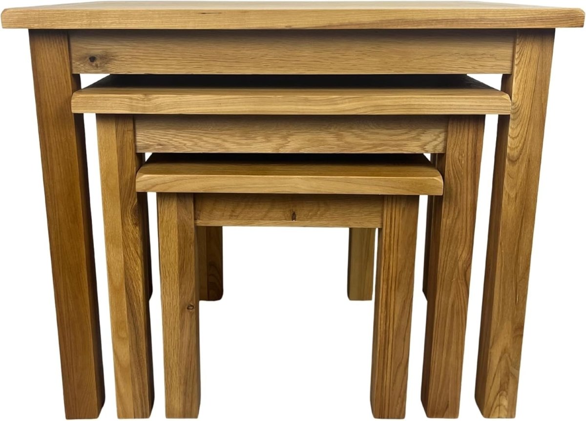 Space - Saving Nest of Tables, Medium Oak Wood Stacking Side Lamp End Table Set - Kwikley