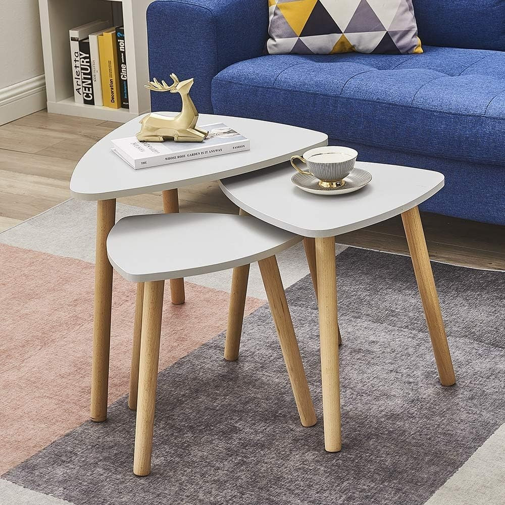 Space Saving Nesting End Tables Set of 3 Coffee Side Accent Table Grey Steel - Kwikley