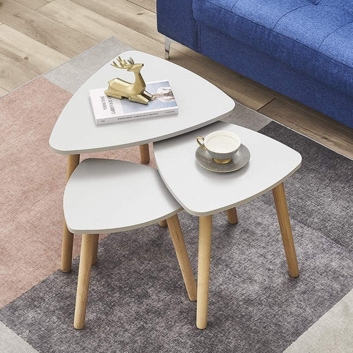 Space Saving Nesting End Tables Set of 3 Coffee Side Accent Table Grey Steel - Kwikley