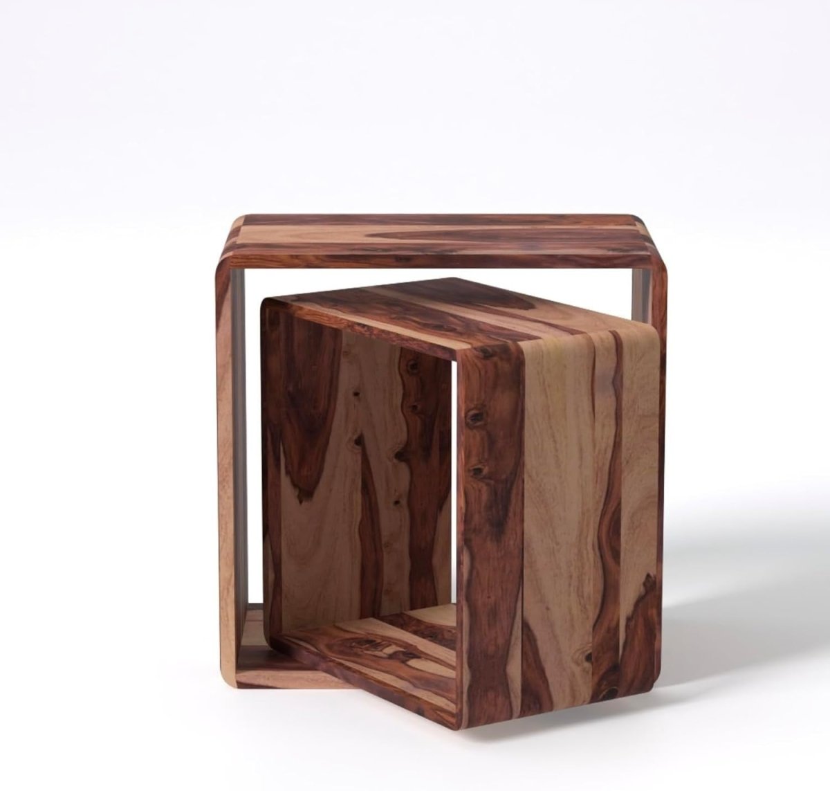 Space Saving Nesting End Tables Solid Wood Sheesham Natural Side Coffee Set - Kwikley
