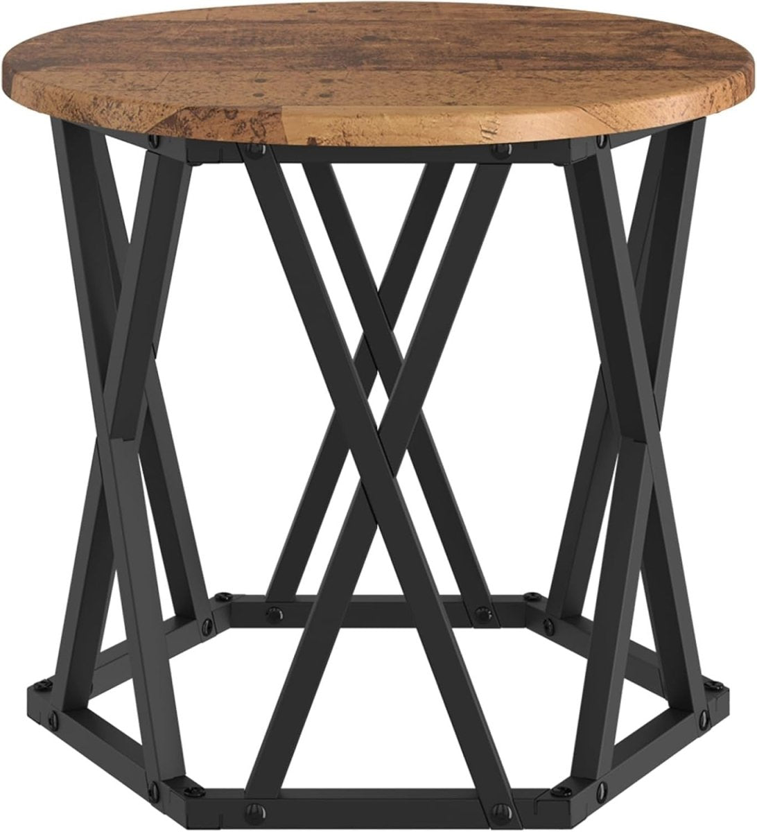Space Saving Nesting Side Tables Set of 3 Round Brown Rustic Reclaimed Wood - Kwikley