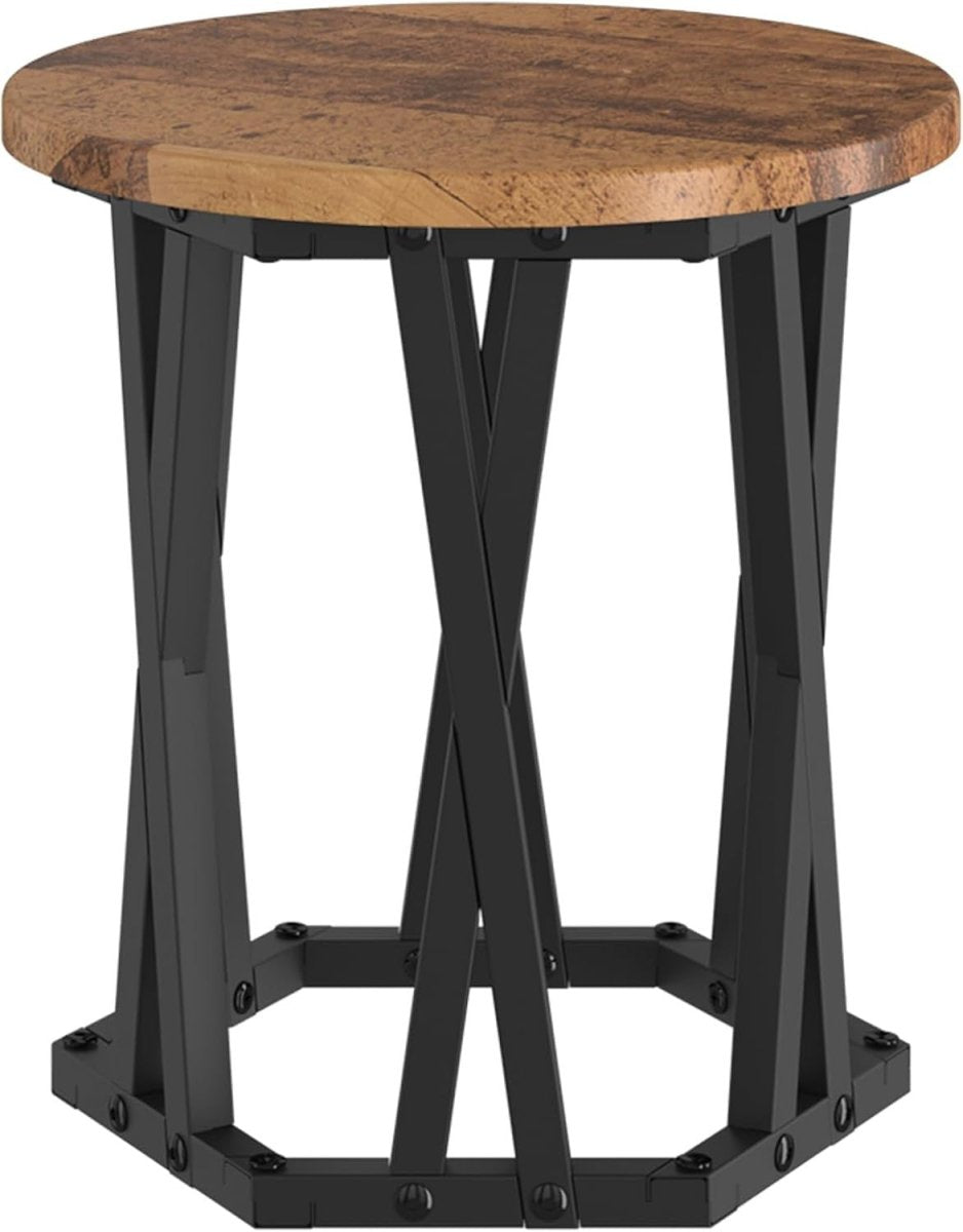Space Saving Nesting Side Tables Set of 3 Round Brown Rustic Reclaimed Wood - Kwikley