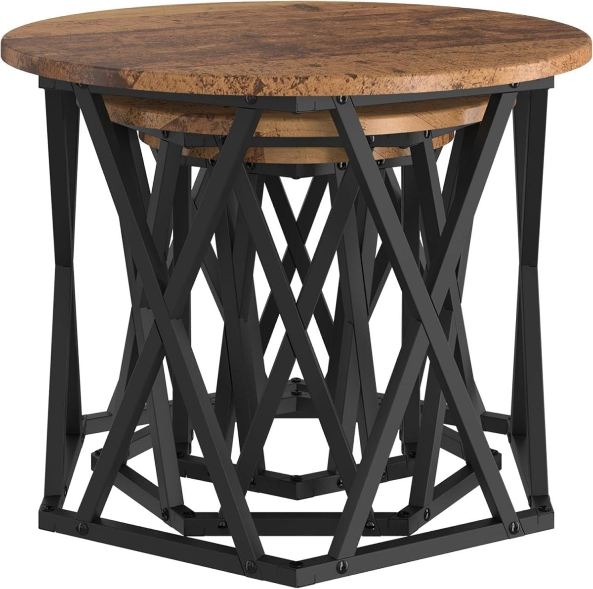 Space Saving Nesting Side Tables Set of 3 Round Brown Rustic Reclaimed Wood - Kwikley