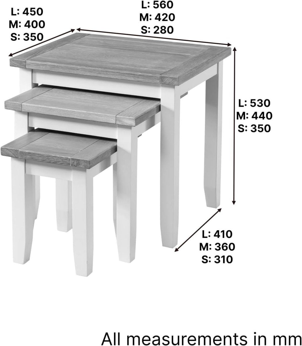 Space Saving Nesting Tables Solid Oak Wood Cream Side End Coffee Set - Kwikley