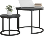 Space - Saving Round Nesting Coffee Tables Set of 2 End Side Sofa Accent Table Bla - Kwikley