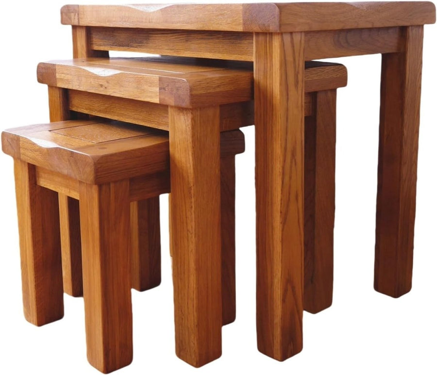 Space Saving Solid Oak Wood Nesting Tables Set 3 Side End Coffee Living Room - Kwikley