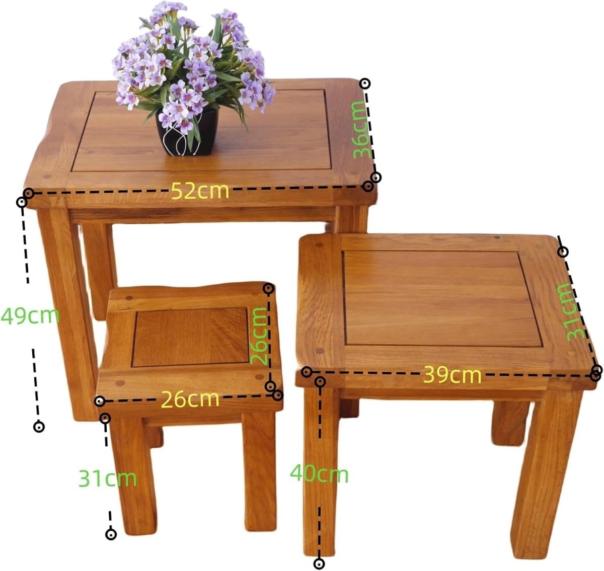 Space Saving Solid Oak Wood Nesting Tables Set 3 Side End Coffee Living Room - Kwikley