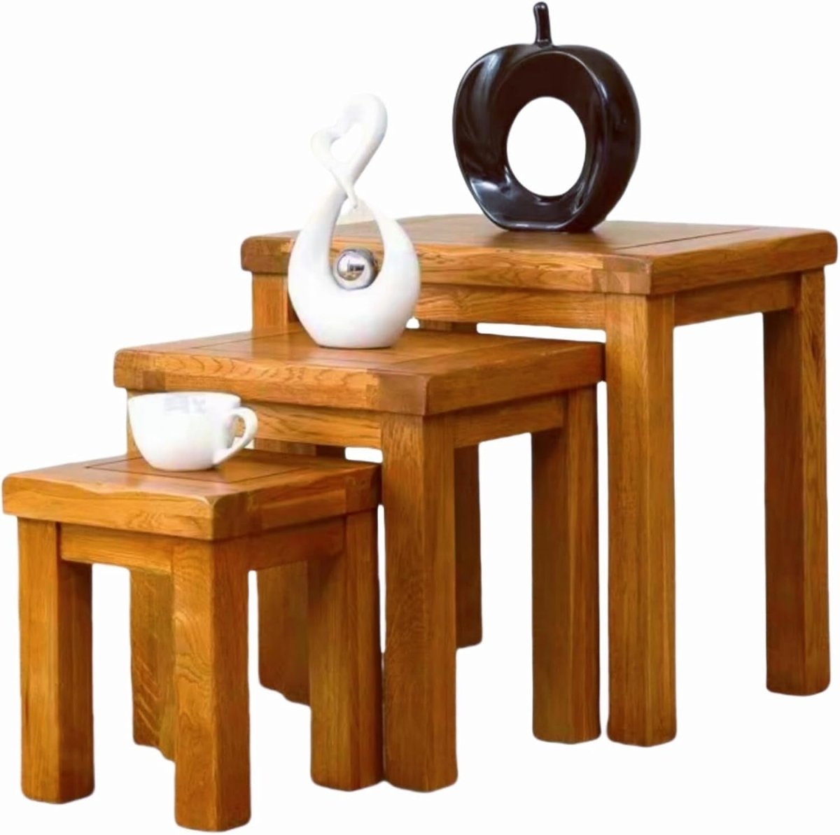 Space Saving Solid Oak Wood Nesting Tables Set 3 Side End Coffee Living Room - Kwikley