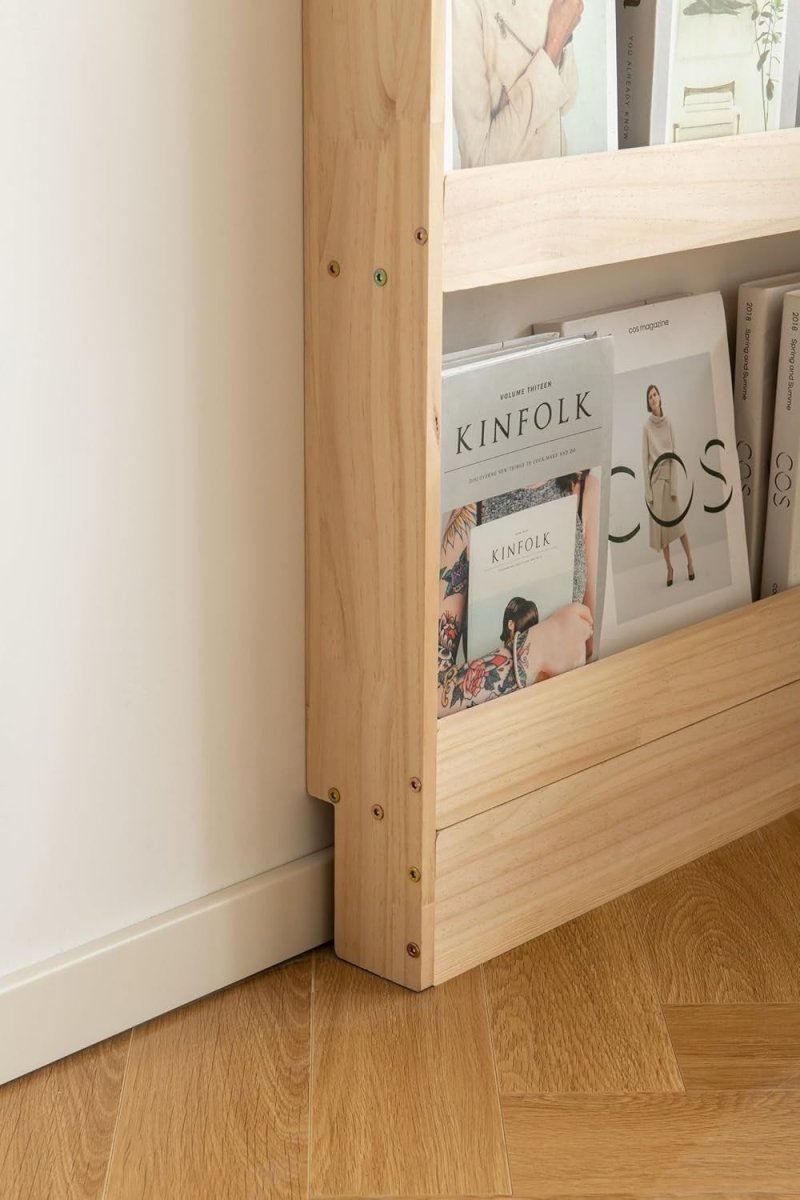 Space - Saving Solid Pine Wood Wall Bookshelf 6 - Tier Book & Toy Organizer - Kwikley