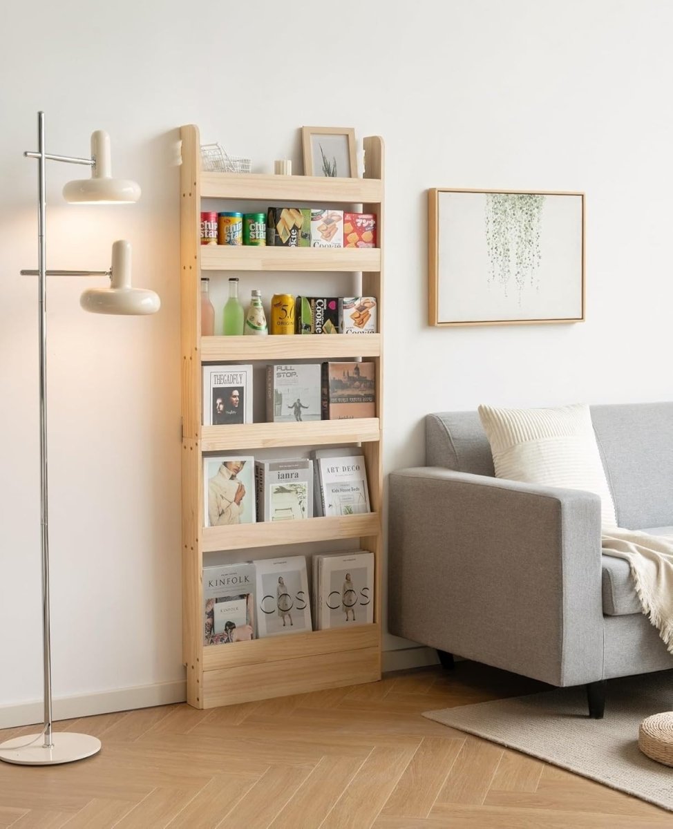 Space - Saving Solid Pine Wood Wall Bookshelf 6 - Tier Book & Toy Organizer - Kwikley