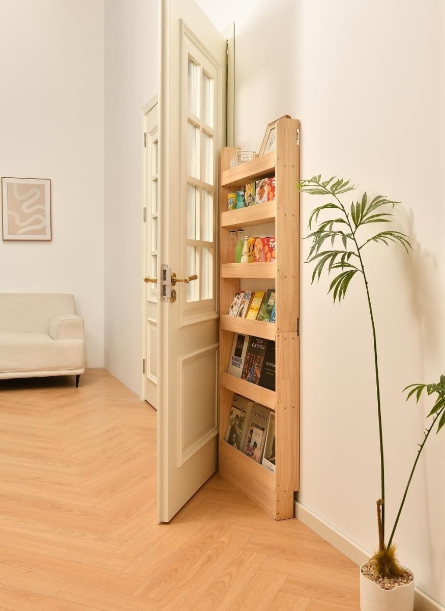 Space - Saving Solid Pine Wood Wall Bookshelf 6 - Tier Book & Toy Organizer - Kwikley