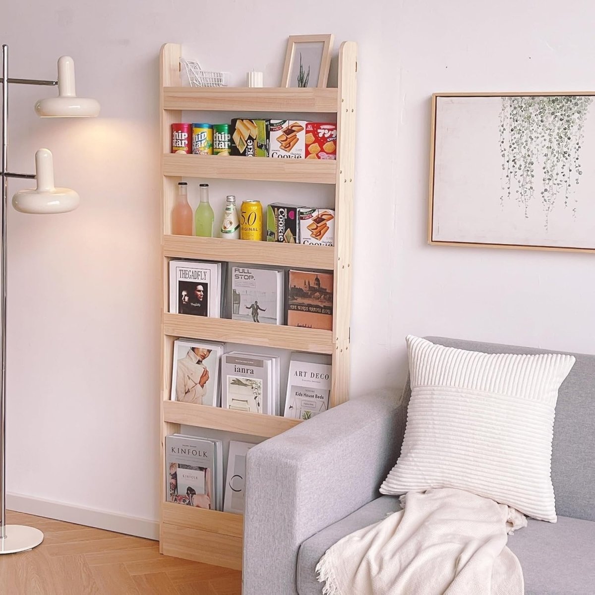 Space - Saving Solid Pine Wood Wall Bookshelf 6 - Tier Book & Toy Organizer - Kwikley