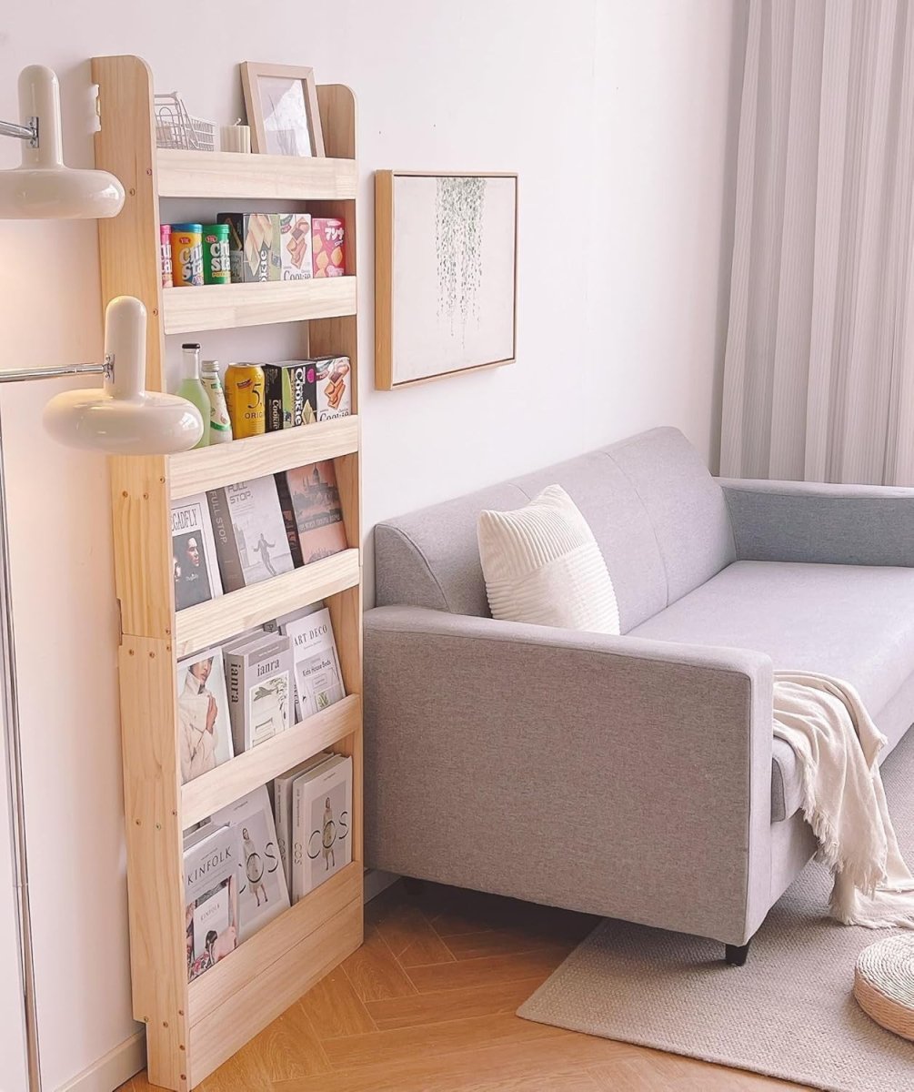 Space - Saving Solid Pine Wood Wall Bookshelf 6 - Tier Book & Toy Organizer - Kwikley