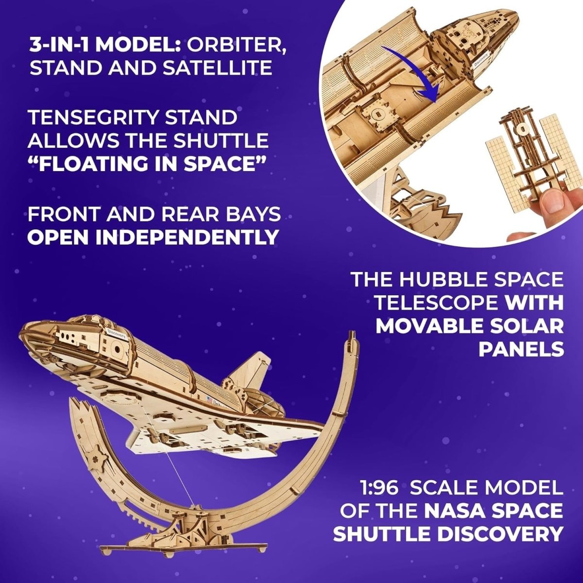 Space Shuttle 3D Wooden Puzzle Telescope Model Kit STEM Craft - Kwikley