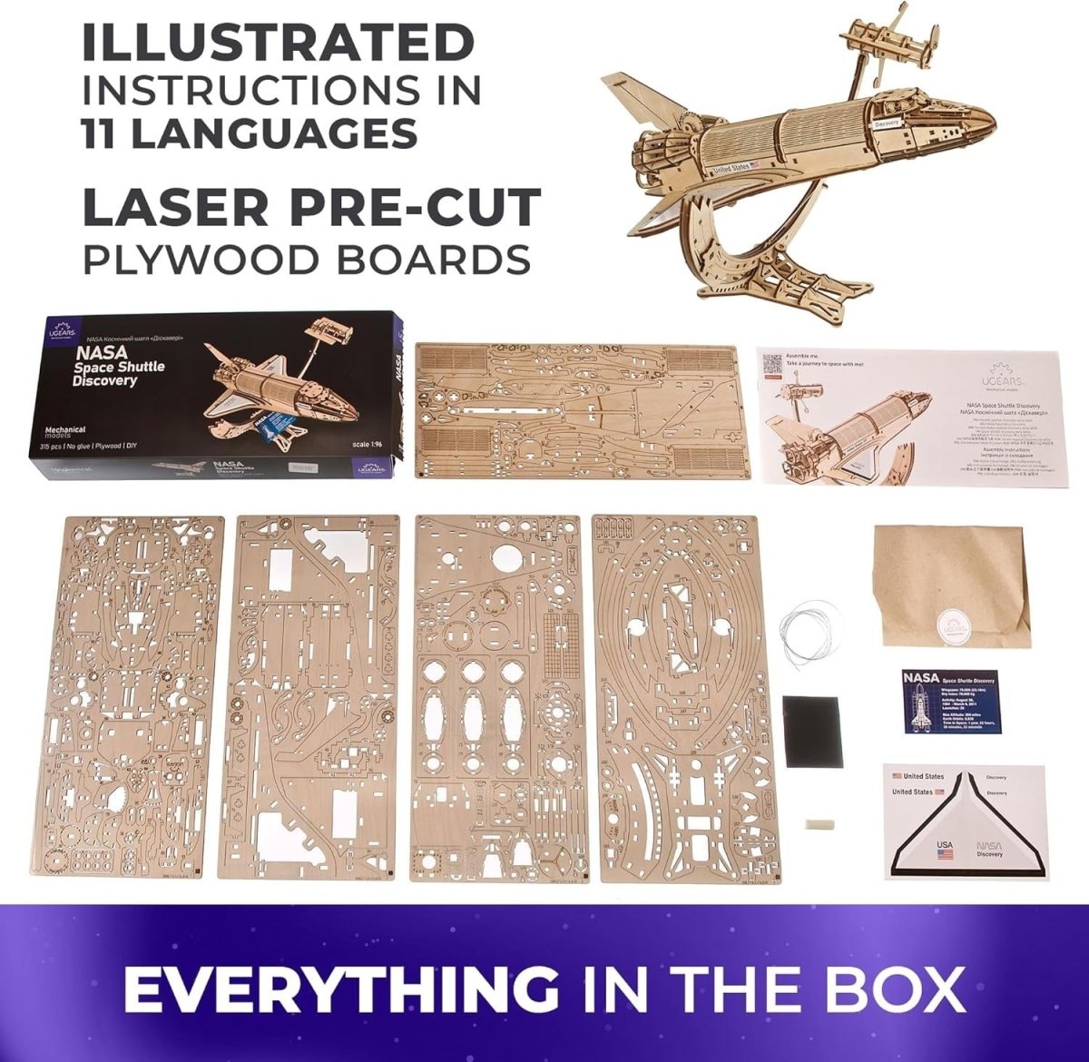 Space Shuttle 3D Wooden Puzzle Telescope Model Kit STEM Craft - Kwikley
