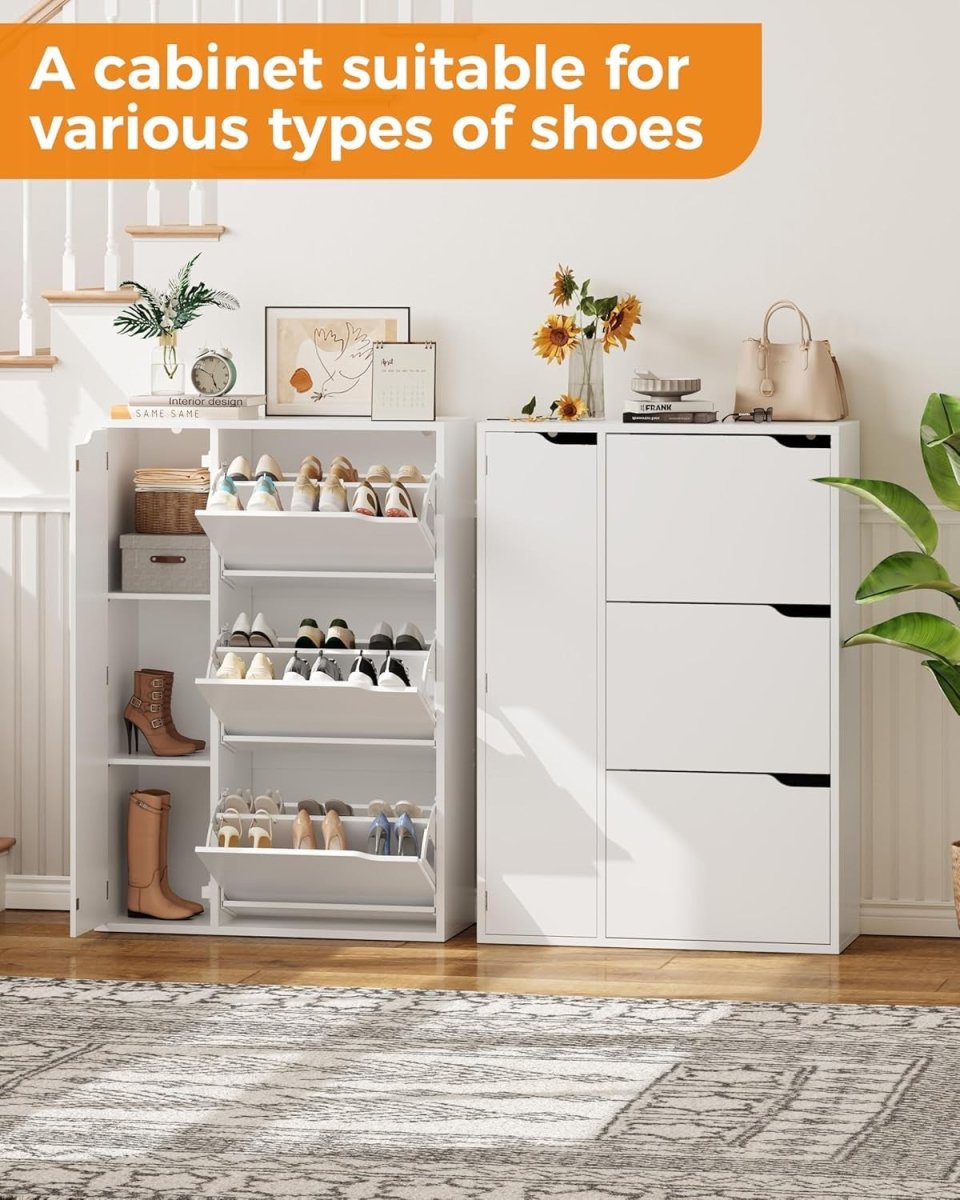 Spacious 3 - Door Flip Shoe Cabinet with Boot Storage & Adjustable Shelves - Kwikley