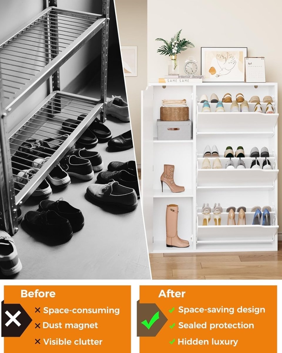Spacious 3 - Door Flip Shoe Cabinet with Boot Storage & Adjustable Shelves - Kwikley