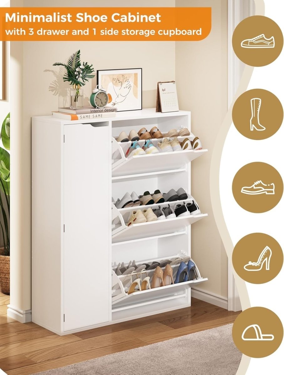 Spacious 3 - Door Flip Shoe Cabinet with Boot Storage & Adjustable Shelves - Kwikley