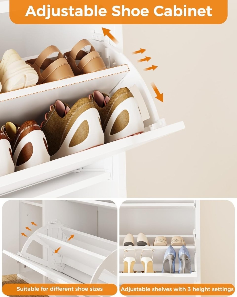 Spacious 3 - Door Flip Shoe Cabinet with Boot Storage & Adjustable Shelves - Kwikley