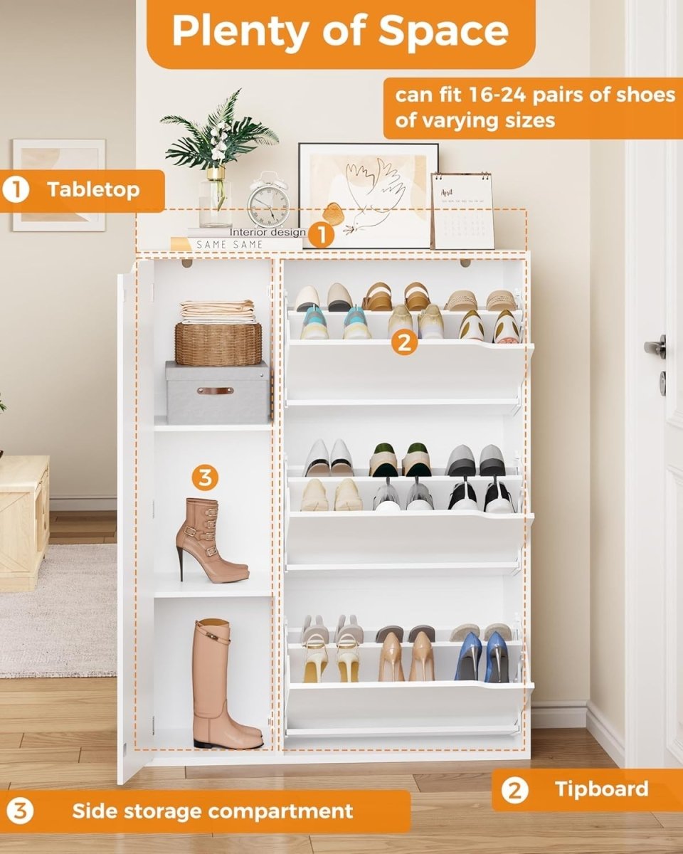 Spacious 3 - Door Flip Shoe Cabinet with Boot Storage & Adjustable Shelves - Kwikley