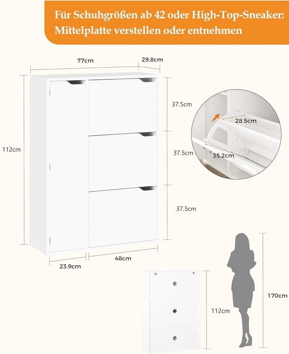 Spacious 3 - Door Flip Shoe Cabinet with Boot Storage & Adjustable Shelves - Kwikley